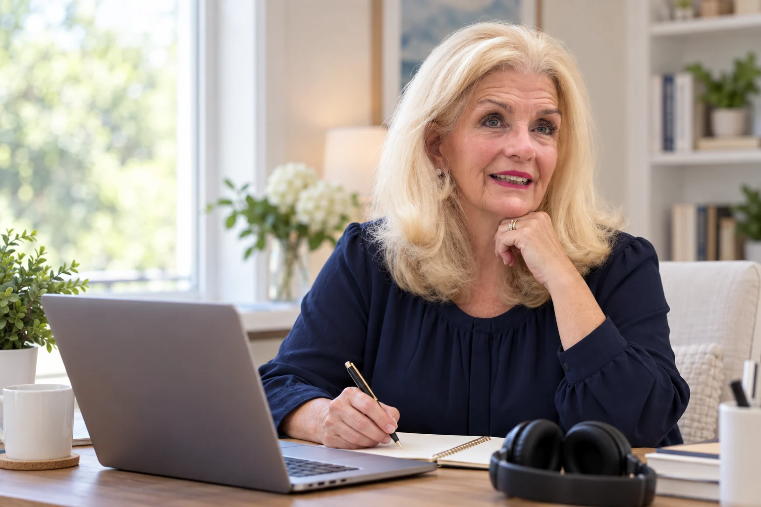 AI-generated illustration: Mary McNutt preparing for an online coaching consultation